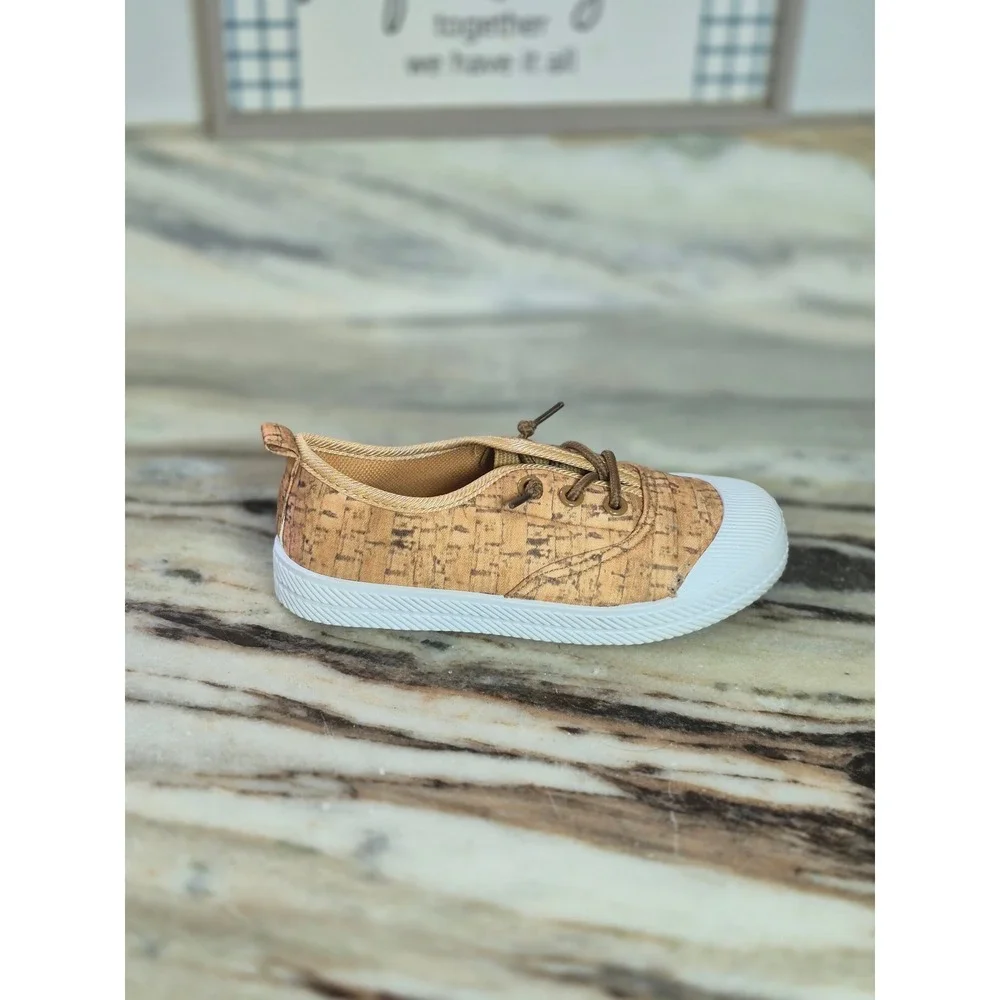 Pipperdoodles Kids‎ Cork Print Low Top Sneakers Tan White Size 13 Toddler Earthy